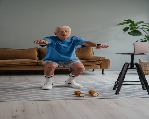 healthy active senior man exercising indoors